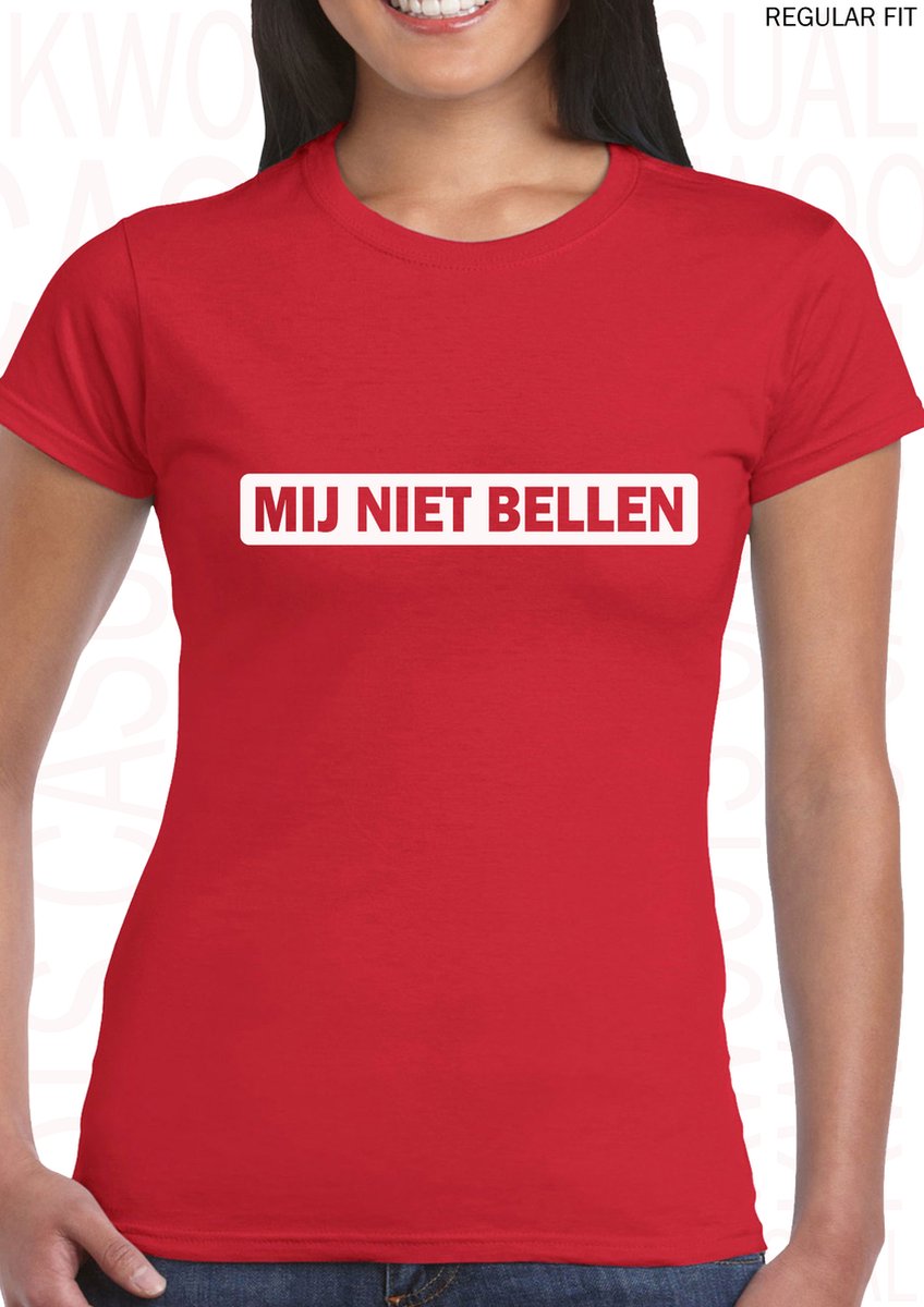 MIJ NIET BELLEN dames shirt – Maat 3XL - Rood met wit - Korte mouwen - Ronde hals - Regular Fit - Grappige teksten - Quotes - Kwoots - Humor - Tekst shirt - Cadeau - Martien Meiland - Chateau Meiland | Bijstand